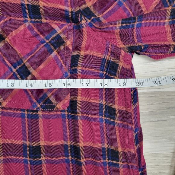 BEACHLUNCHLOUNGE Womens Maroon Blue Orange Plaid Button Front Longsleeve Shirt M - Picture 4 of 6